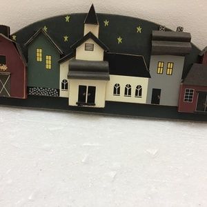 Americana village Wall Hanging Folk Art wood with metal by Tender Treasures